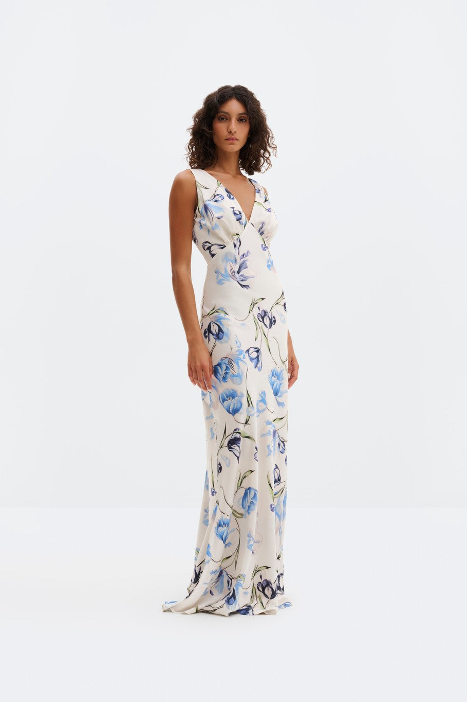 Kjoler | Thelma Open Back Satin Maxi Dress Tulip Blue